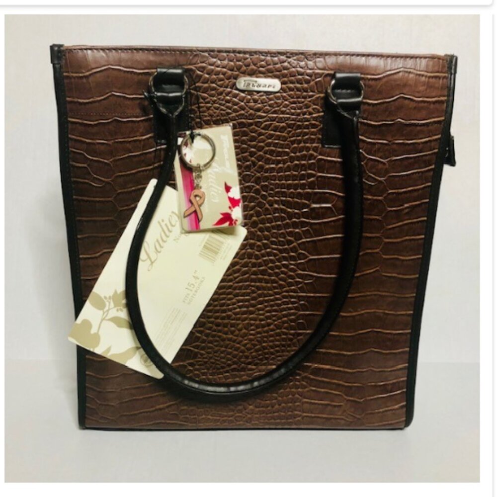 Targus Women’s Brown Laptop Handbag Tote Faux Alligator Embossed - Picture 3 of 5